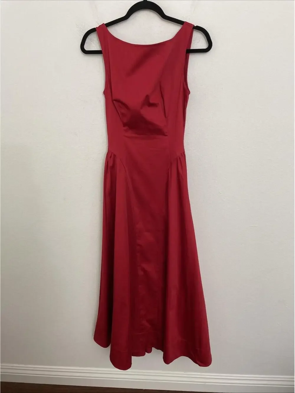NWT Helsa Stretch Organic Cotton Sateen Midi Dress in Red  SIZE S $298msrp - Picture 7 of 13